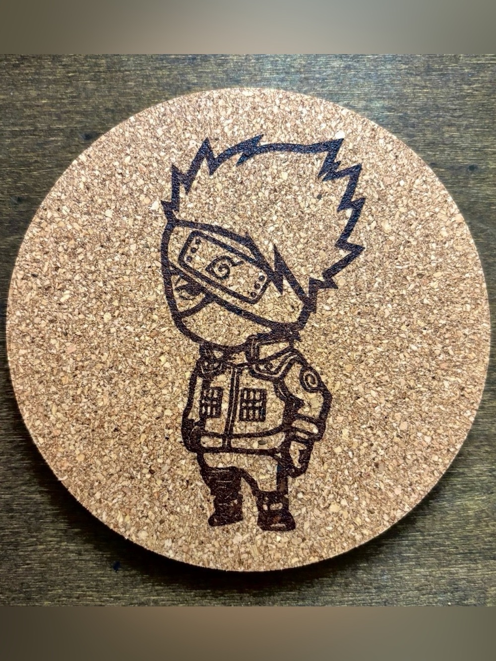 Naruto Kakashi Chibi Style Laser Engraved Cork Coaster